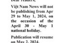PAPER EDITIONS | 4.29.24 – Monday | Viet Nam National Holiday April 30-May 1, 2024