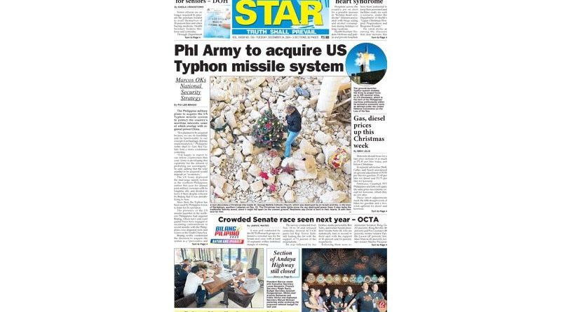 PAPER EDITIONS | 12.24.24 – Tuesday | Philippine Army to acquire US Typhon missile system