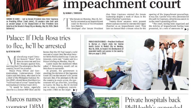 ASEANEWS PAPER EDITIONS | 5.19.26 TUESDAY |  VP impeachment trial on as Senate convenes court