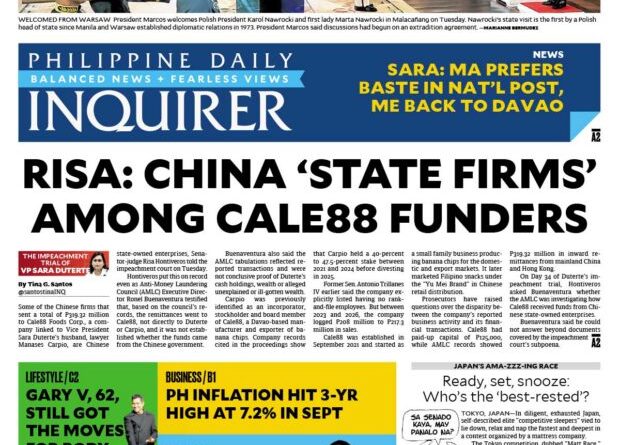 ASEANEWS HEADLINE-PAPER EDITIONS | 10.7.26 WEDNESDAY | Hontiveros: China ‘state firms’ among Cale88 funders