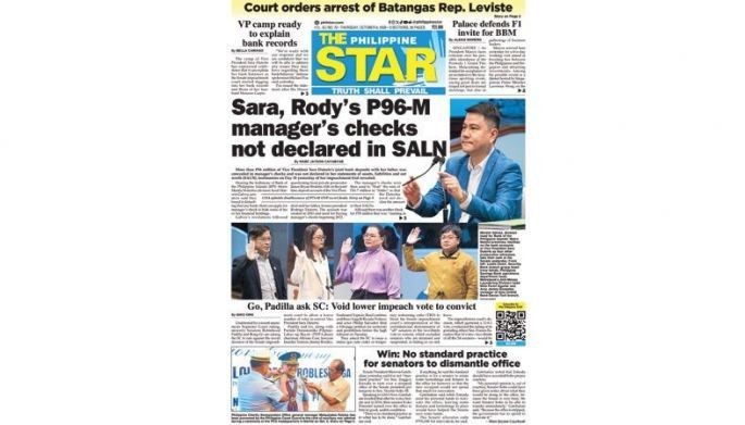 ASEANEWS HEADLINE-PAPER EDITIONS | 10.8.26 THURSDAY |  Sara, Duterte’s P96 million manager’s checks not declared in SALN